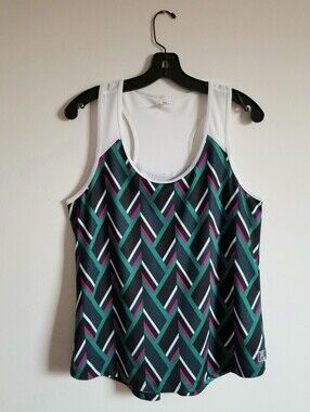 Fila Women's Black Geometric Tank Top with Teal & Red Accents